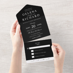 Invitation Tout En Un Prénoms Elégant noir et blanc Mariage officiel