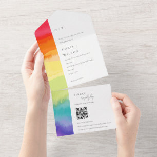 Invitation Tout En Un Pride colorée minimale Mariage arc-en-ciel CODE QR