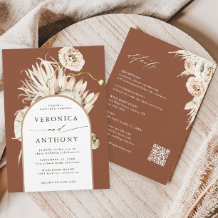 Invitation Tout en un Protea Pampas Grass Mariage Terracotta
