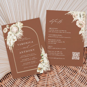 Invitation Tout en un Protea Pampas Grass Mariage Terracotta