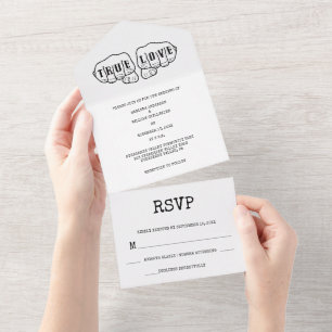 Invitation Tout En Un Punk Rock mains tatouage minimaliste noir et blanc
