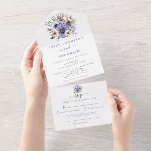 Invitation Tout En Un Purple Florals Mariage Adresses d'invité