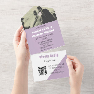 Invitation Tout En Un Purple Lilac Moderne Simple QR Code Gras Photo
