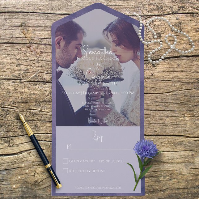 Invitation Tout En Un Purple Photo Moderne Sans Dîner (Créateur téléchargé)