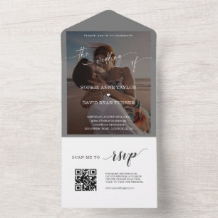 Invitation Tout En Un QR Code Airy Greenery Photo Mariage