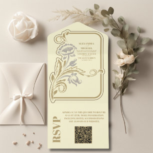 Invitation Tout En Un QR Code Antique Art Nouveau Mariage
