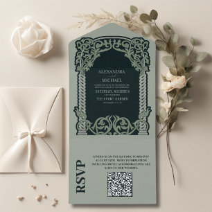 Invitation Tout En Un QR Code Antique Art Nouveau Mariage
