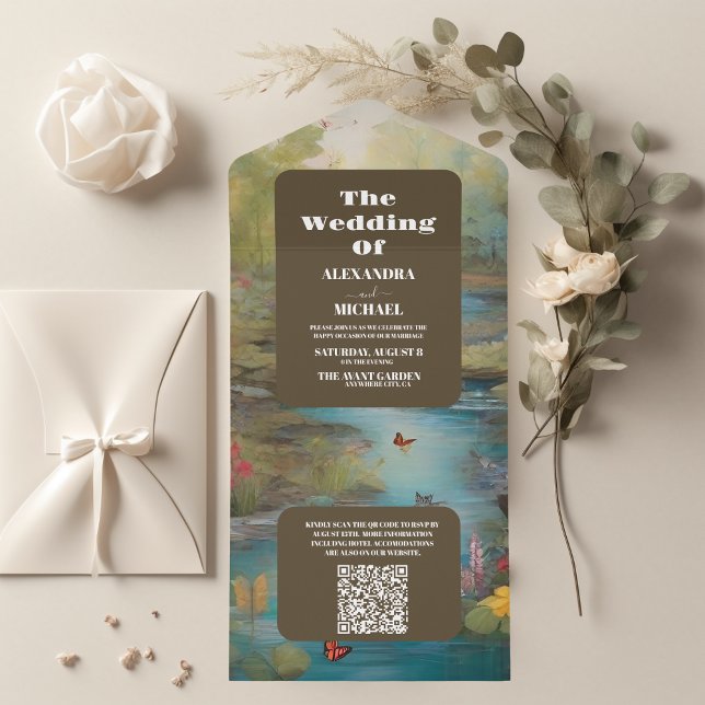 Invitation Tout En Un QR Code Aquarelle Floral Spring Mountains Mariage (Créateur téléchargé)