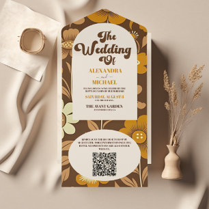 Invitation Tout En Un QR Code Arch Moderne Rétro les années 70 Floral Ma
