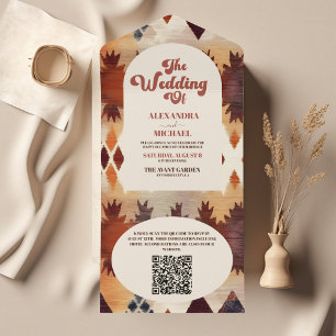 Invitation Tout En Un QR Code Aztec Tribal Brown Ethnique Western Mariag