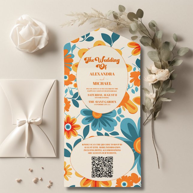 Invitation Tout En Un QR Code Bohemian Retro Mariage Décontracté (Créateur téléchargé)