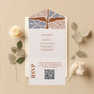 Invitation Tout En Un QR Code Boho Chic Retro Mariage floral