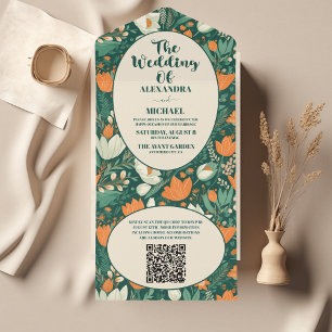 Invitation Tout En Un QR Code Boho Retro Floral Mariage