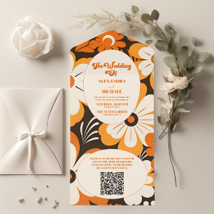 Invitation Tout En Un QR Code Boho Retro Floral Mariage