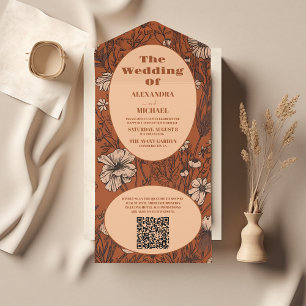 Invitation Tout En Un QR Code Burange Fleur sauvage Mariage