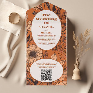 Invitation Tout En Un QR Code Burange Fleur sauvage Mariage