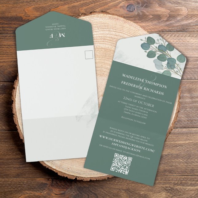 Invitation Tout En Un QR Code Classic Eucalyptus Online RSVP Simple (A QR Code All in One Eucalyptus Leaves. )