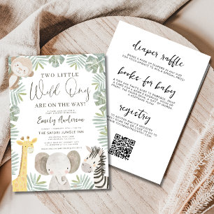 Invitation Tout en un QR Code Deux Baby showers sauvages