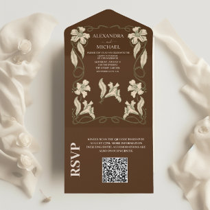 Invitation Tout En Un Qr Code élégant Floral Art Nouveau à Mariage