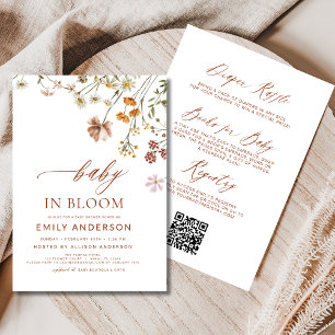 Invitation Tout en un QR Code Fleur sauvage Baby in Bloom Dou