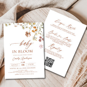 Invitation Tout en un QR Code Fleur sauvage Baby in Bloom Dou