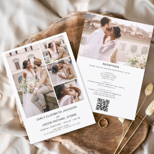 Invitation Tout en un QR Code Minimaliste Photo Mariage blanc