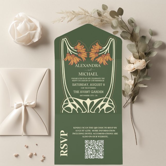 Invitation Tout En Un QR Code Romantique Art nouveau Mariage (Créateur téléchargé)