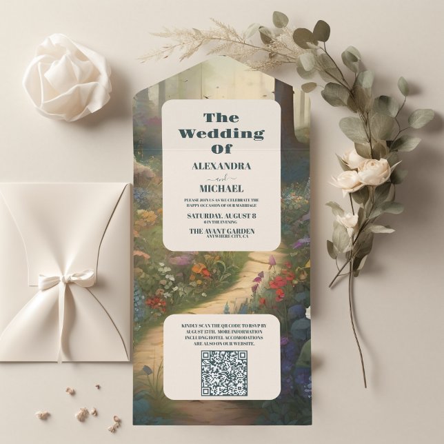 Invitation Tout En Un QR Code Rustic Mountain Woodland Forest Mariage (Créateur téléchargé)