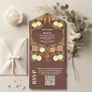 Invitation Tout En Un QR Code Vintage Art nouveau Mariage