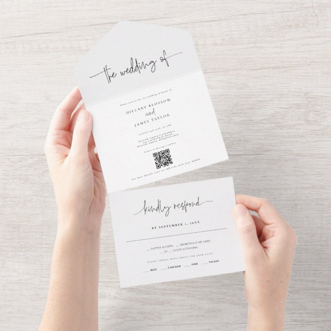 Invitation Tout En Un QR Code Whimsical Modern Photo le mariage de (Déchirure)