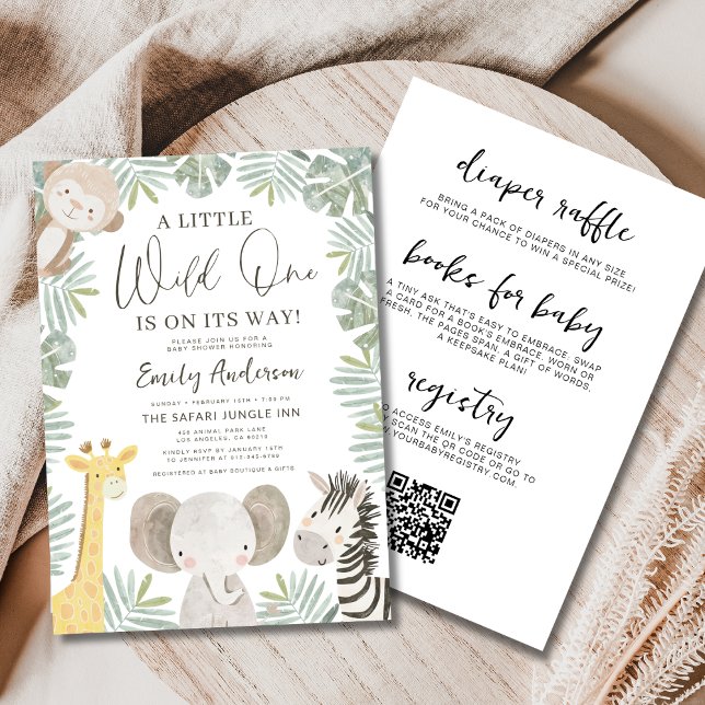Invitation Tout en un QR Code Wild One Baby shower Safari (Créateur téléchargé)