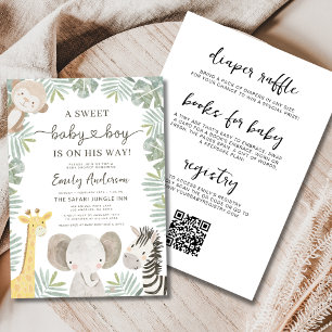 Invitation Tout en un QR Code Wild One Baby shower Safari