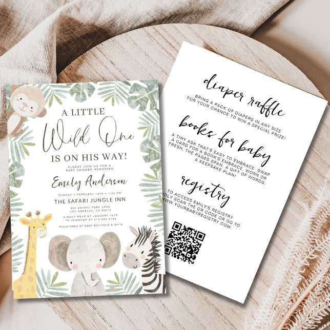 Invitation Tout en un QR Code Wild One Baby shower Safari (Créateur téléchargé)
