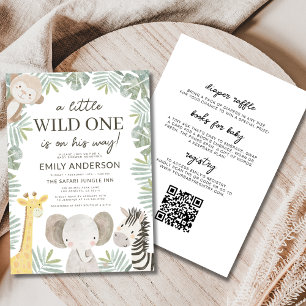 Invitation Tout en un QR Code Wild One Baby shower Safari