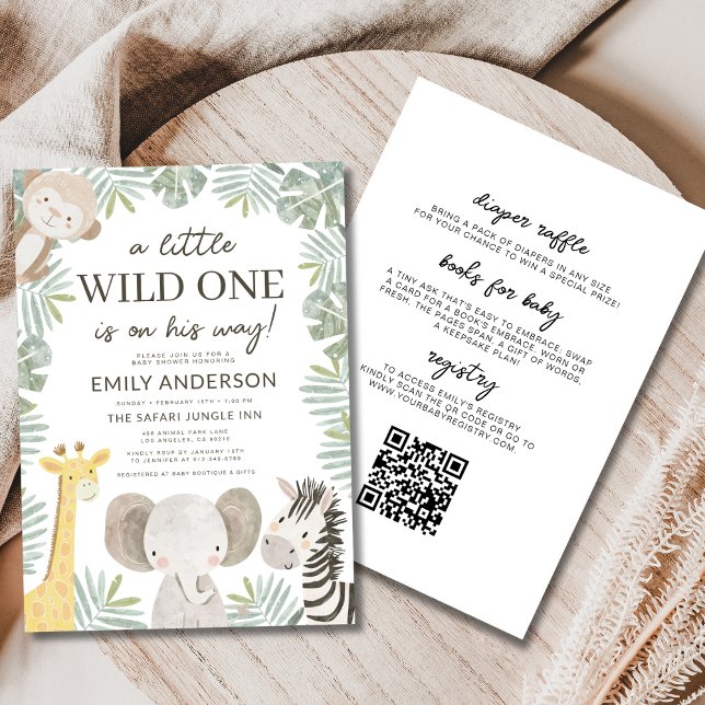 Invitation Tout en un QR Code Wild One Baby shower Safari (Créateur téléchargé)