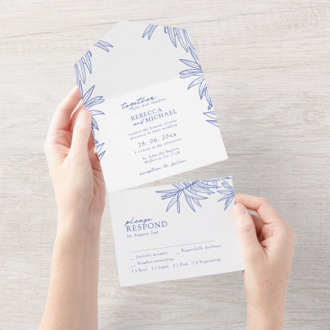 Invitation Tout En Un Quelque chose de bleu simple Botanique (Déchirure)