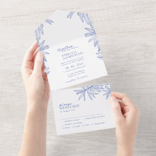 Invitation Tout En Un Quelque chose de bleu simple Botanique