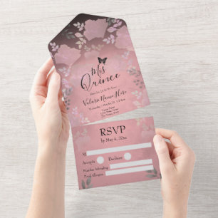 Invitation Tout En Un Quinceanera Florale Rose Rose De Glace Tout En Un 