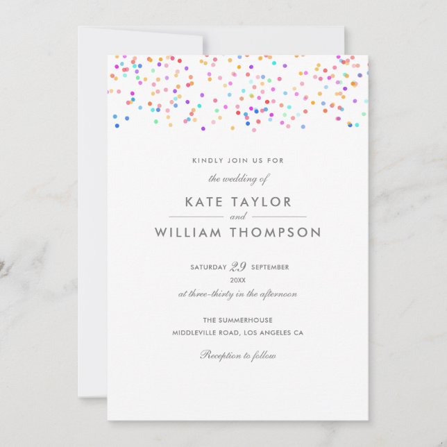 Invitation Tout en un Rainbow Confetti Mariage (Devant)