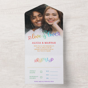 Invitation Tout En Un Rainbow Script dégradant L'amour est Mariage d'amo