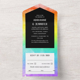 Invitation Tout En Un Rainbow Watercolor Wash LGBT Mariage