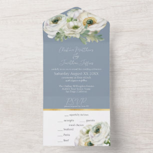 Invitation Tout En Un Ranunculus romantique sur Dusty Blue