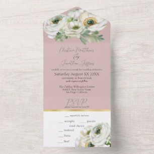Invitation Tout En Un Ranunculus romantique sur Dusty Pink Blush