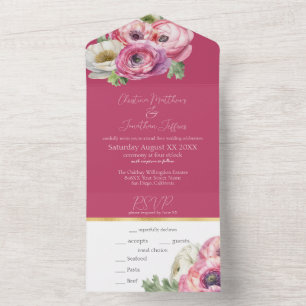 Invitation Tout En Un Ranunculus rose romantique