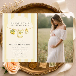 Invitation Tout en Un Rayures de Citron Photo Baby Shower