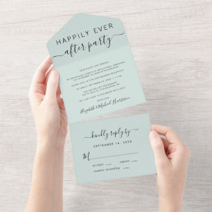 Invitation Tout En Un Réception de mariage à la menthe Happily Ever Afte