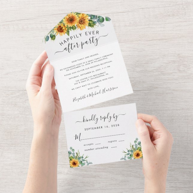 Invitation Tout En Un Réception de mariage aquarelle eucalyptus tourneso (Déchirure)