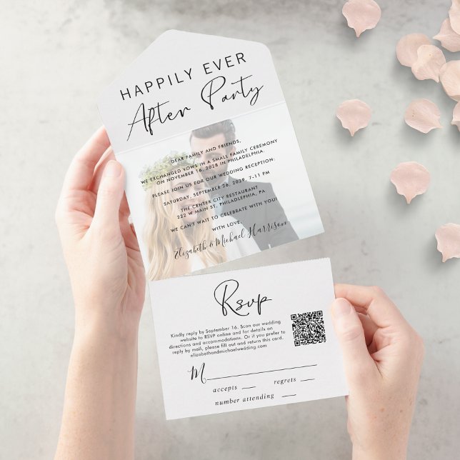 Invitation Tout En Un Réception de mariage avec code QR photo moderne (Créateur téléchargé)
