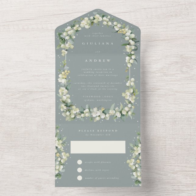 Invitation Tout En Un Réception De Mariage De Berneberge Verte+Eucalyptu (À l'intérieur)