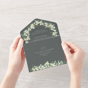 Invitation Tout En Un Réception de mariage Green Snowberry + Eucalyptus 